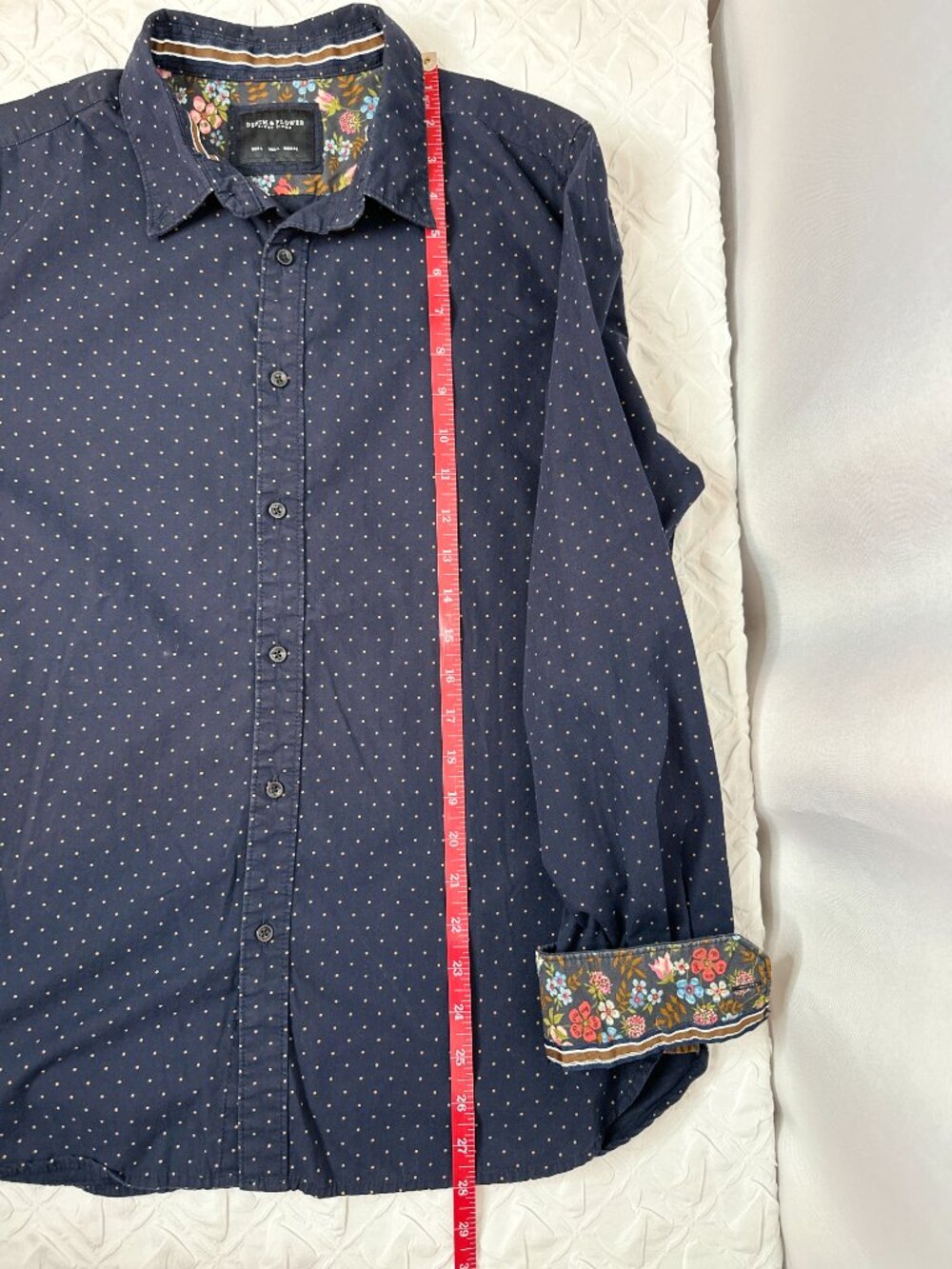 Denim & Flowers Lot of 2 Casual Button Down Shirts, SZ Large Preppy Dotted Birds - Picture 7 of 11